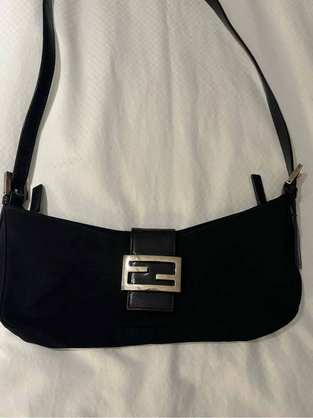 Fendi Black Shoulder Bag with Silver Logo Buckle